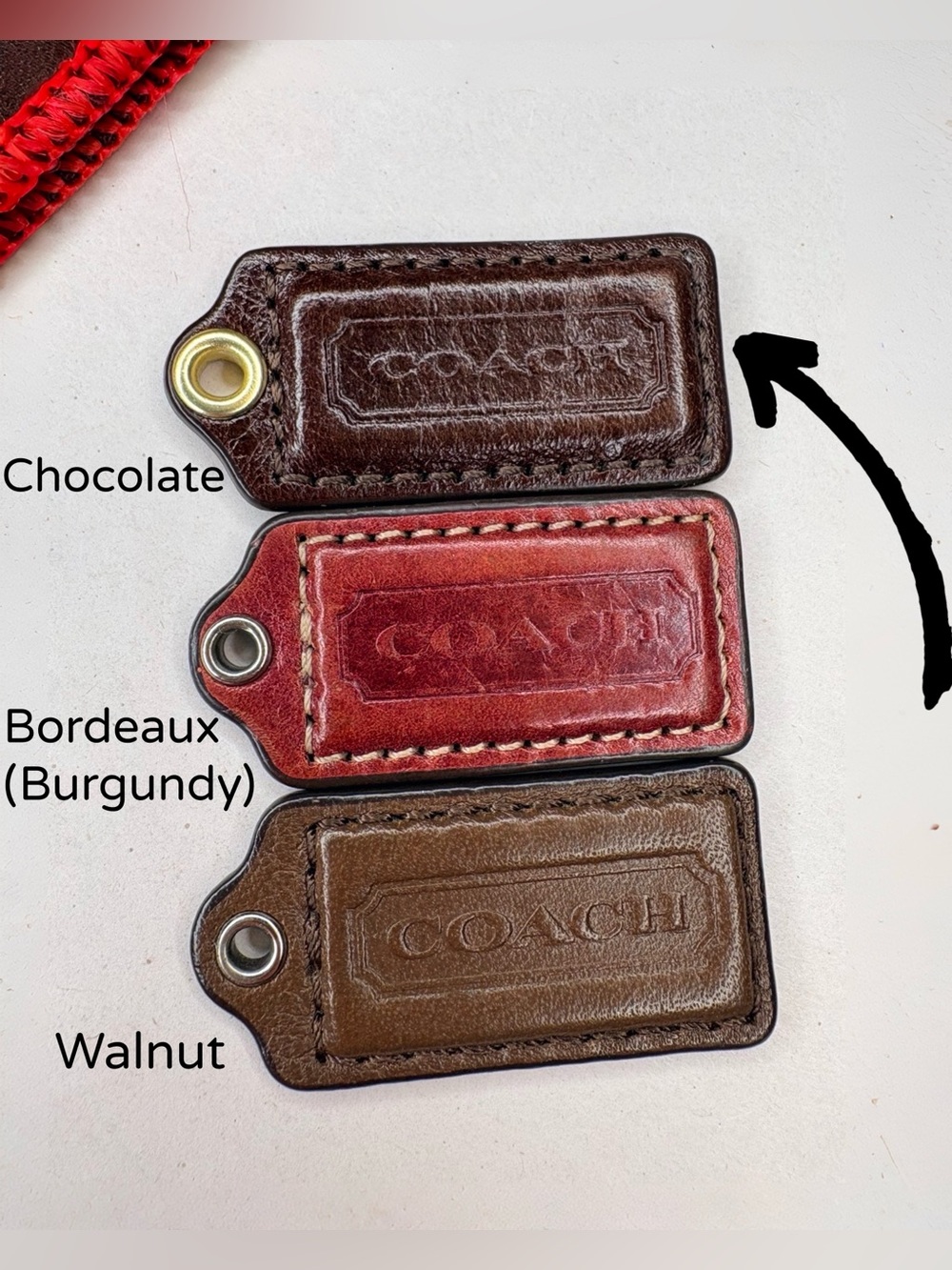 🍫 Y2K 2” Coach Chocolate Brown Glazed Leather Vintage Leather Hang Tag Bag Charm - Picture 4 of 15